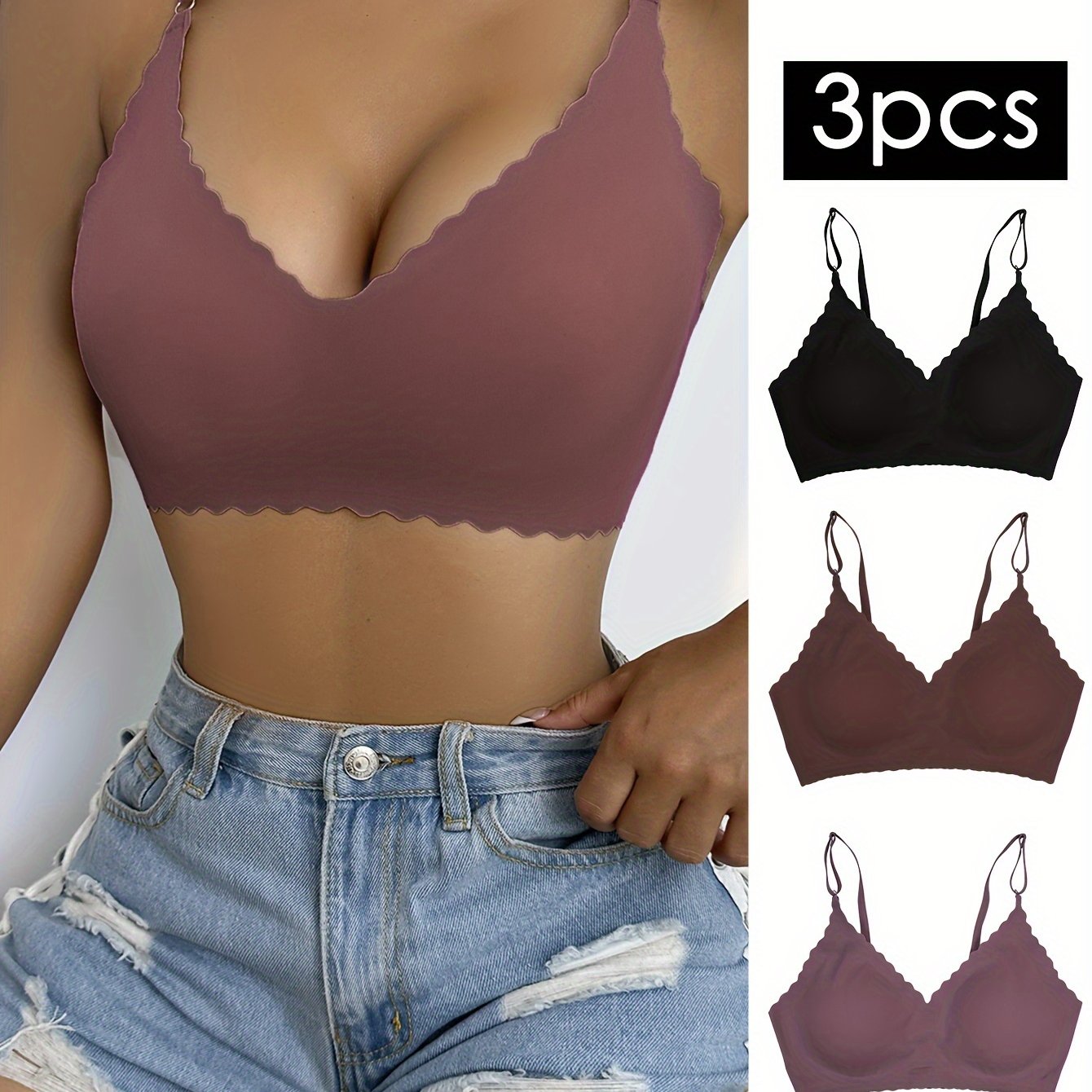Set of 3 Seamless Wireless Bralettes for Women Breathable Comfortable Lingerie