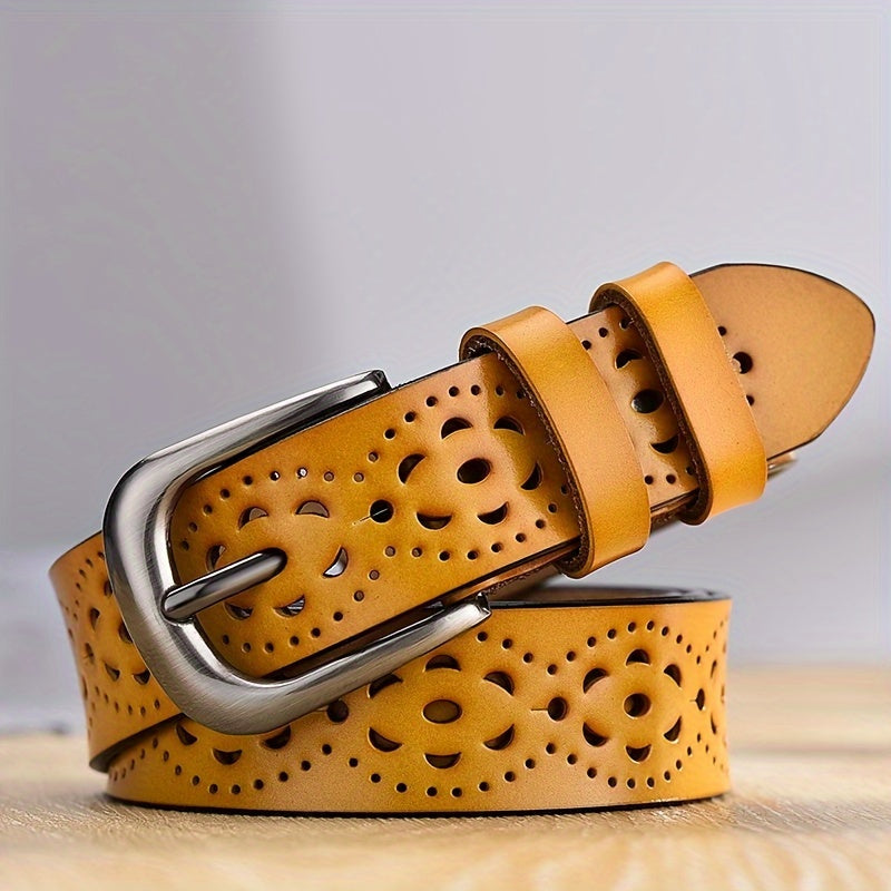 Women's Boho Floral Cutout Belt PU Leather Waistband for Jeans Pants