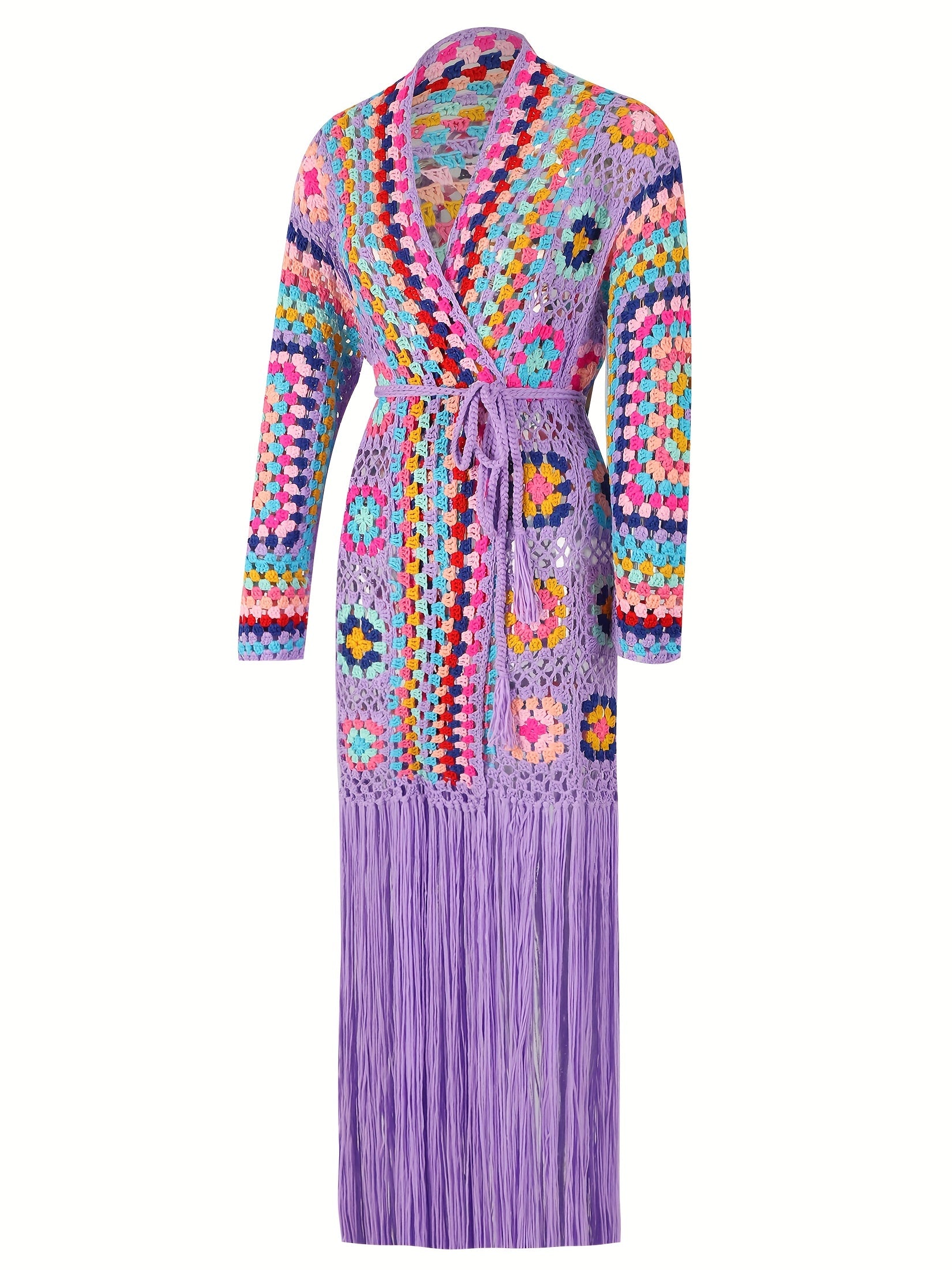 Women's Long Sleeve Tassel Cardigan Coat for Swimsuit Cover-Up