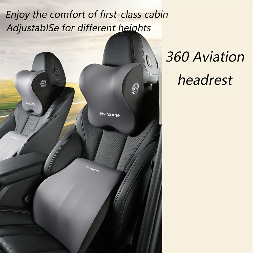 Memory Foam Car Seat Cushion with Headrest and Lumbar Support for Office Home Vehicle