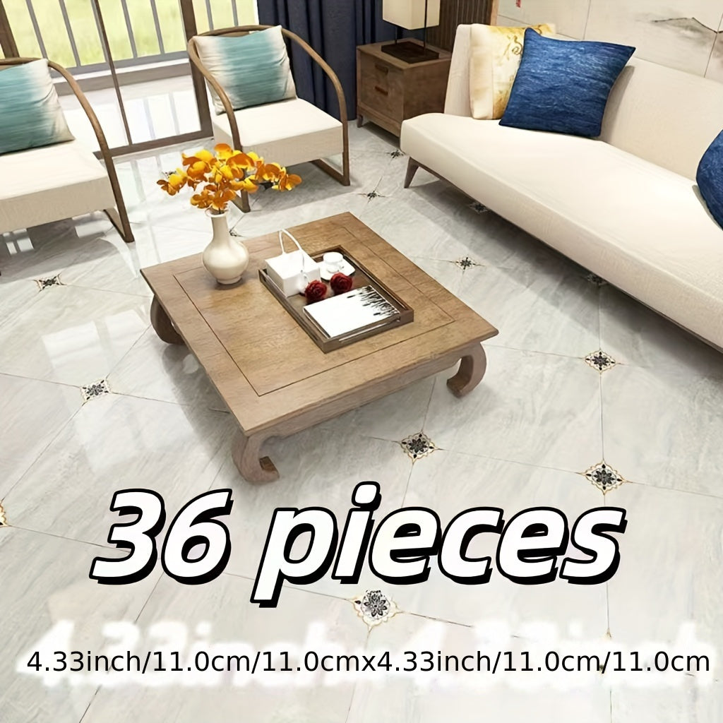 Set of 36 Waterproof Bohemian Tile Stickers 11cm Square for Floors and Walls