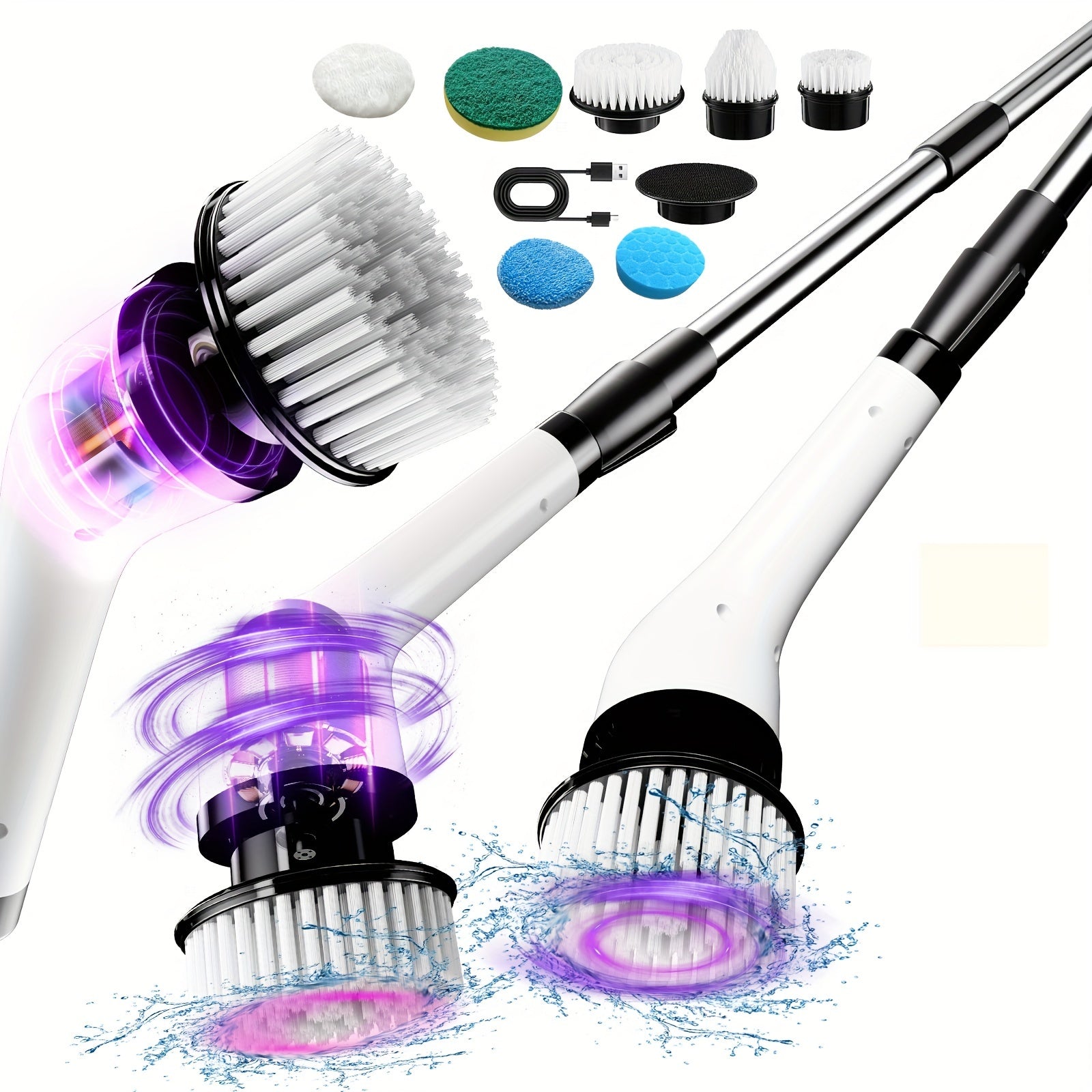 7 ta cho'tka boshli, uzaytiriladigan tutqichli, 360° aylanadigan simsiz elektr tozalash vositasi