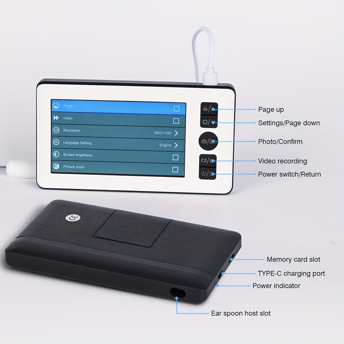 Продвинутый ушной зонд с 10,92 см IPS HD экраном, эндоскопическая камера 1080P, USB-зарядка