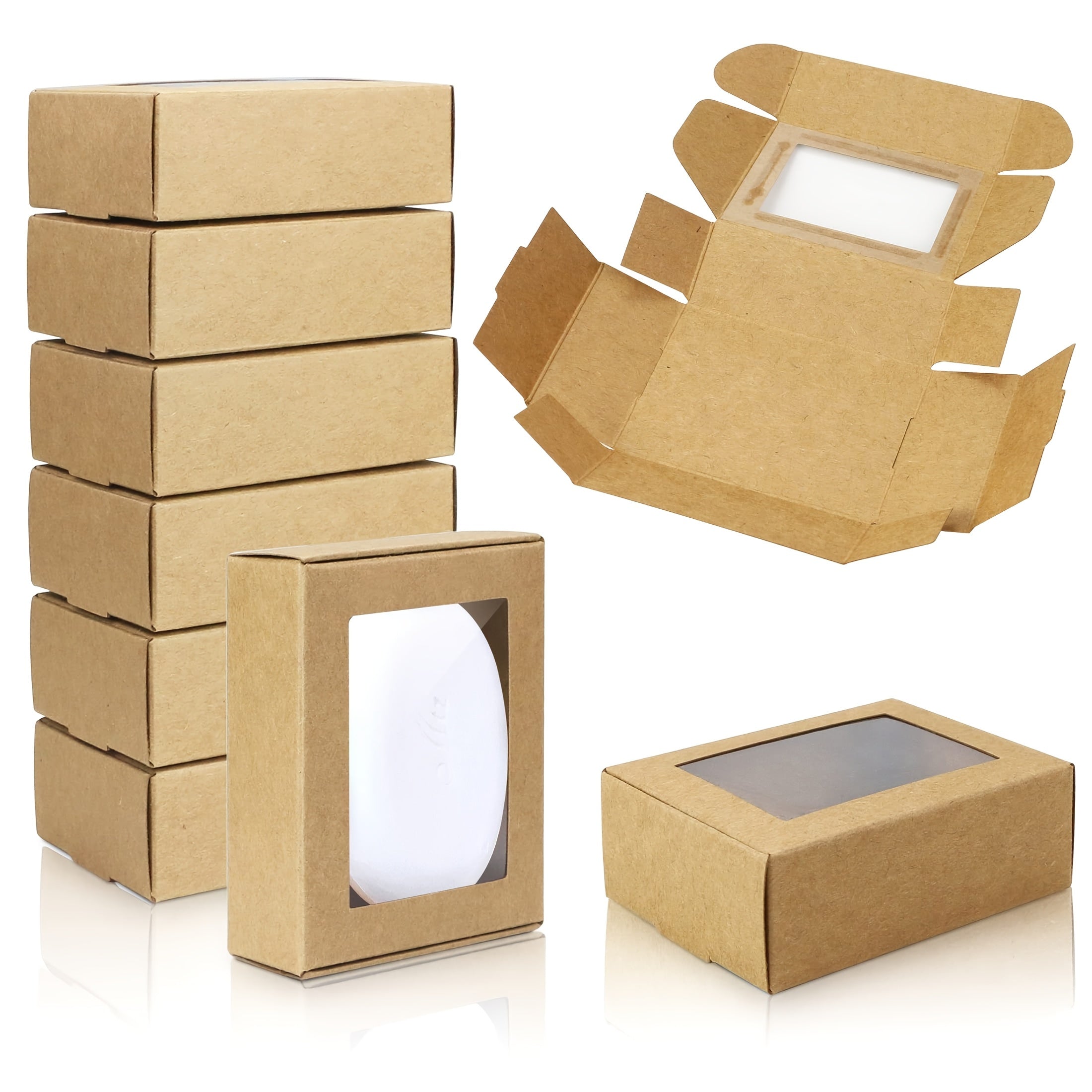 50 Pieces Mini Square Kraft Paper Boxes with Clear Windows for Jewelry Favors