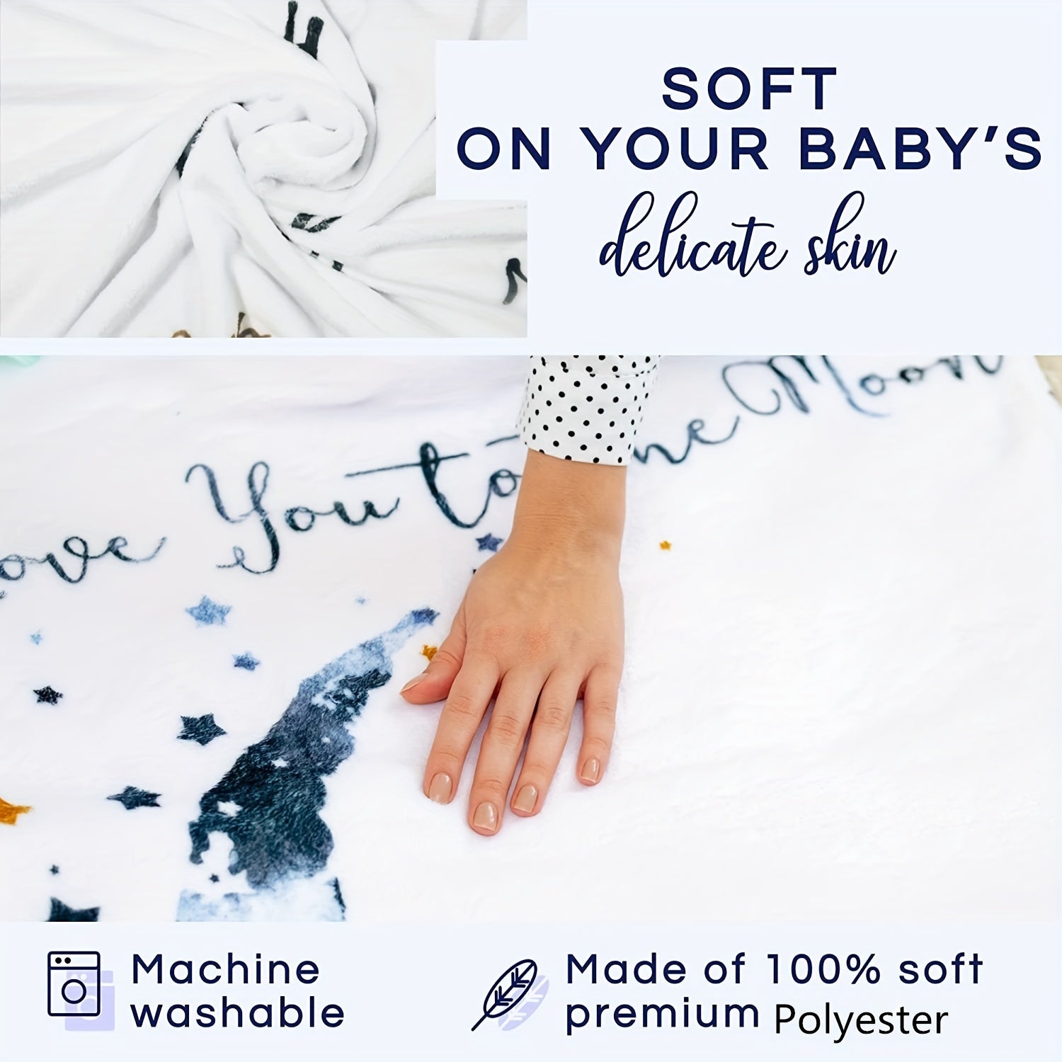 Milestone Blanket for Boys Moon Theme 152cm x 102cm Polyester Baby Growth Tracker