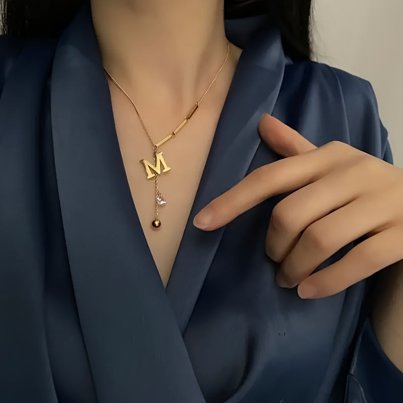 Women's Stainless Steel Y-Shaped Necklace with Letter M