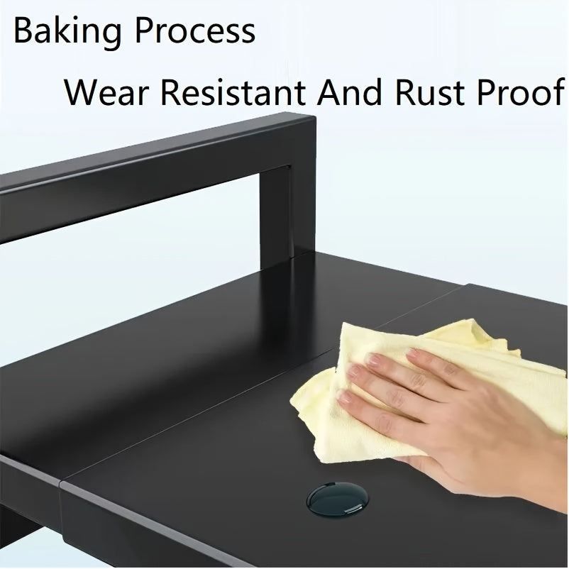 Estante de almacenamiento de cocina de 2 niveles de metal con estante para pan, estante para microondas y ganchos