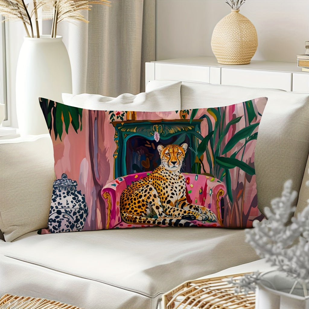 Cheetah Plant Throw Pillow Cover Fauvism Style 29.97x50.04cm or 44.96cm Square Farmhouse Decor for Couch Sofa Living Room Bedroom