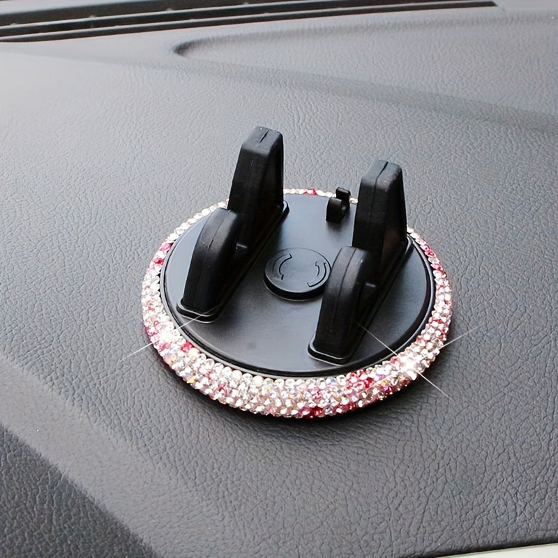 Soporte para teléfono de coche, material PVC, diamantes brillantes, montaje en tablero, versátil