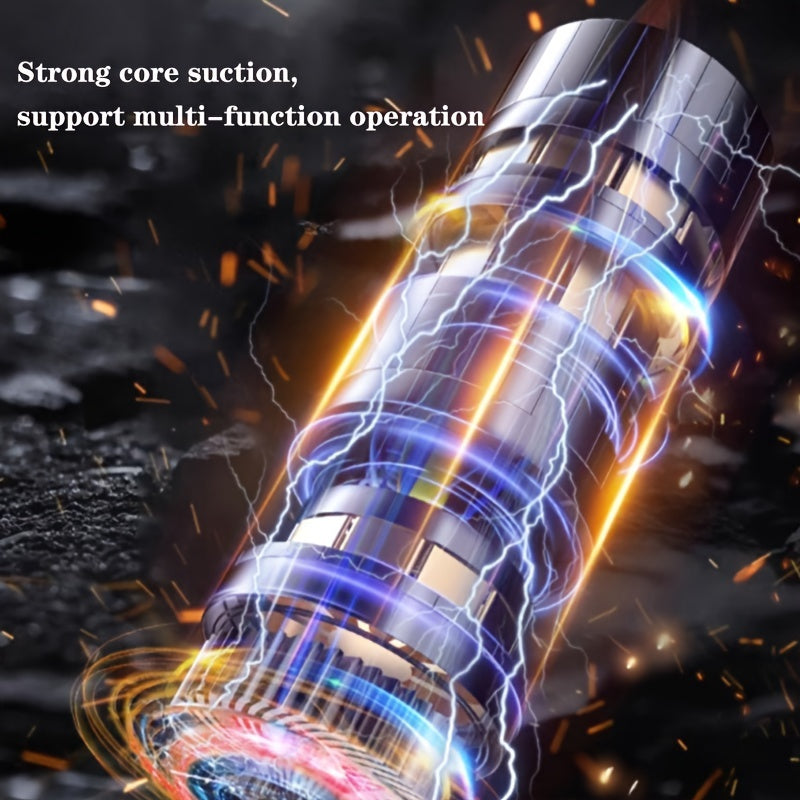 Мощный беспроводной автомобильный пылесос включает в себя две перезаряжаемые батареи по 2000 мАч, мотор мощностью 50 Вт и уровнем шума 45 дБ, сильное всасывание и аксессуары для уборки в автомобиле, доме и автодоме.