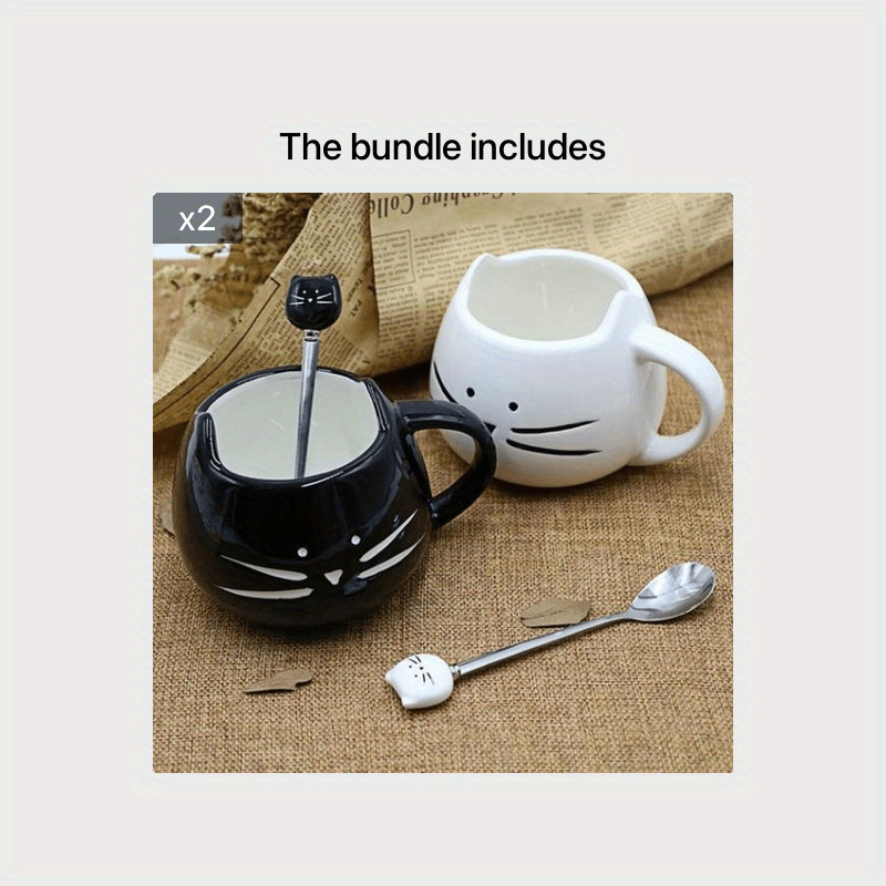 Ceramic Cat Spoon Stainless Steel Kitchen Utensil for Ice Cream Tea Soup Set of 1 or 2