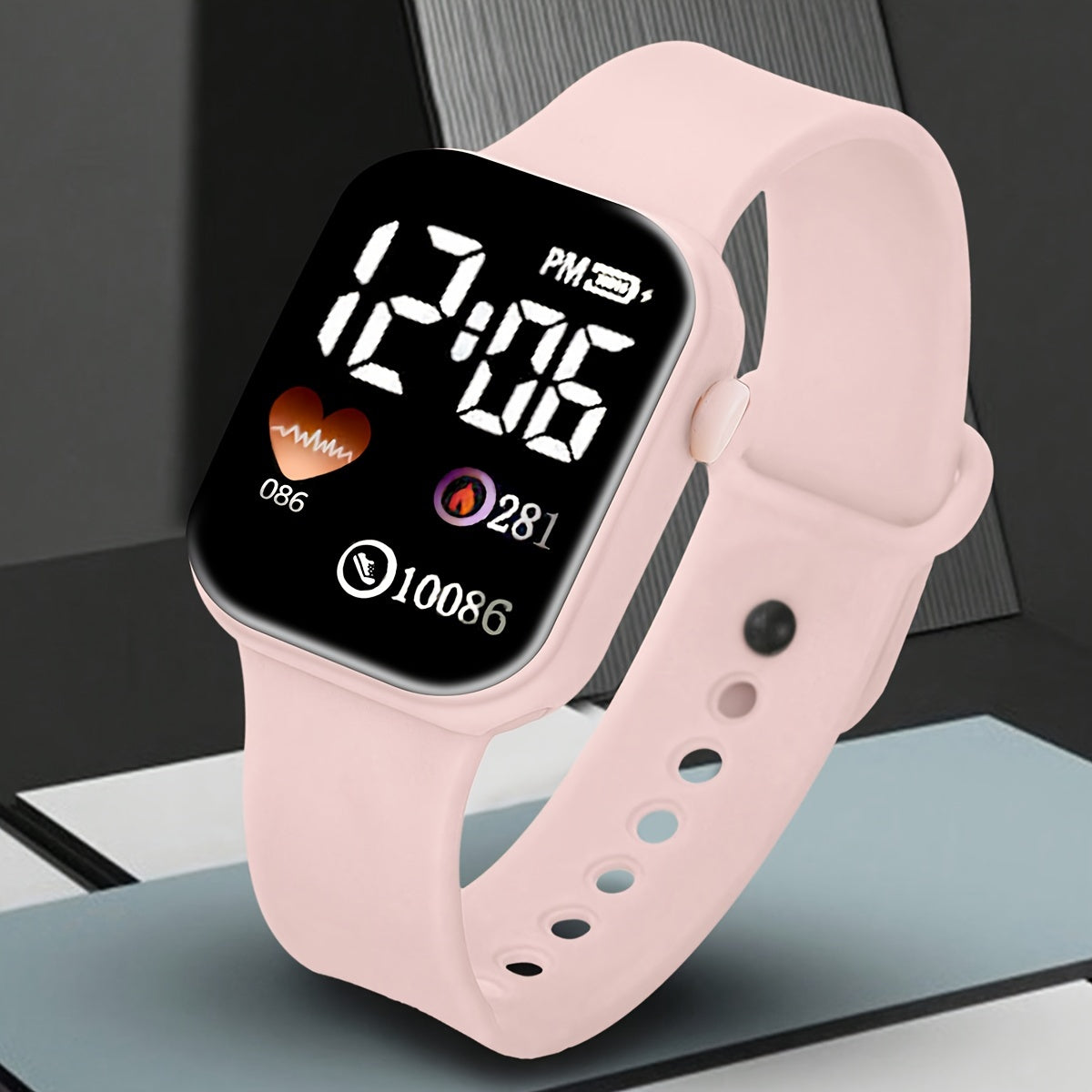 Set of 6 Women's Pink Silicone Digital Watches with Square Display and Plastic Cases