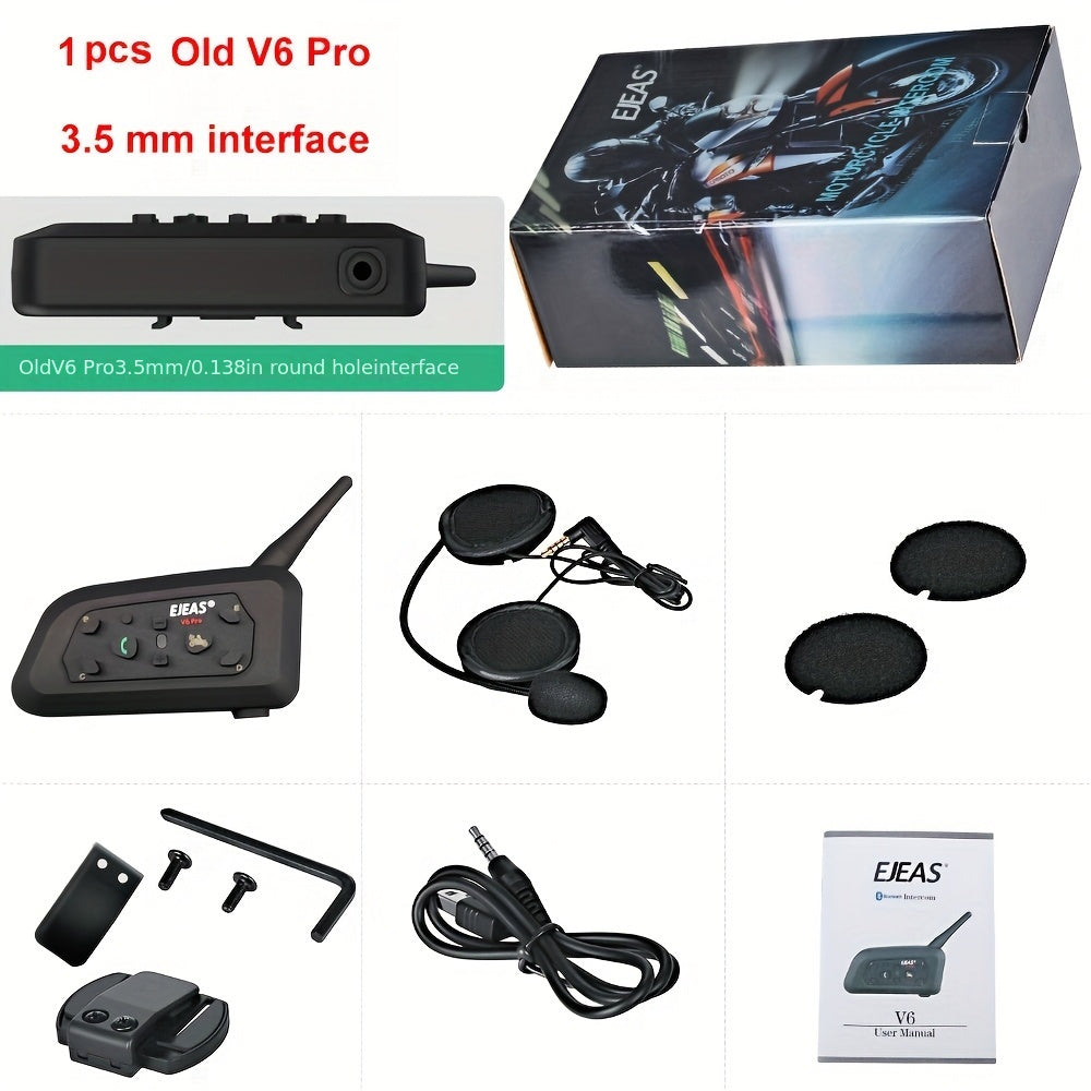 Wireless Motorcycle Helmet Intercom Headset with Noise Reduction for 6 Riders