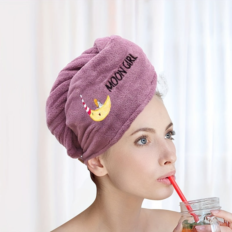 Soft Coral Fleece Hair Towel Wrap Quick Dry Thick Material Cute Cartoon Double Layer Embroidered Shower Cap