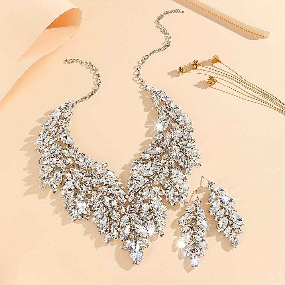 Wedding Jewelry Set with Necklace and Earrings Artificial Crystal 3-Piece
