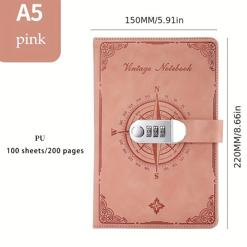 Vintage Style Leather Password Book with Lock and 200 Pages