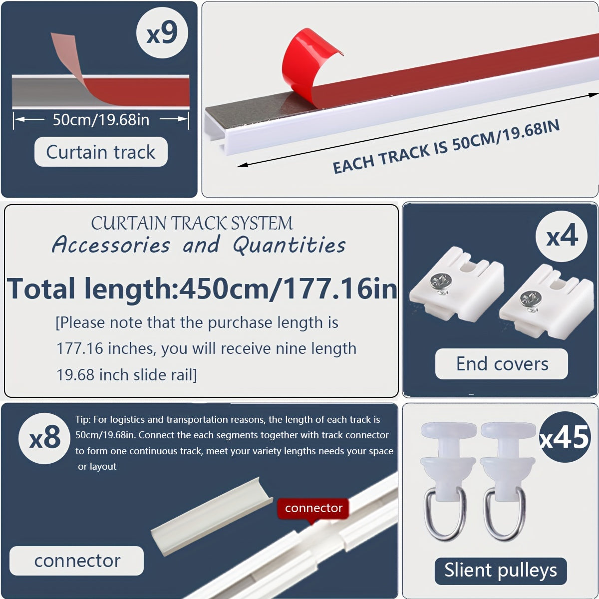 Red Self-Adhesive Bathroom Curtain Track with Silent Glide Nano Rail and Pulleys