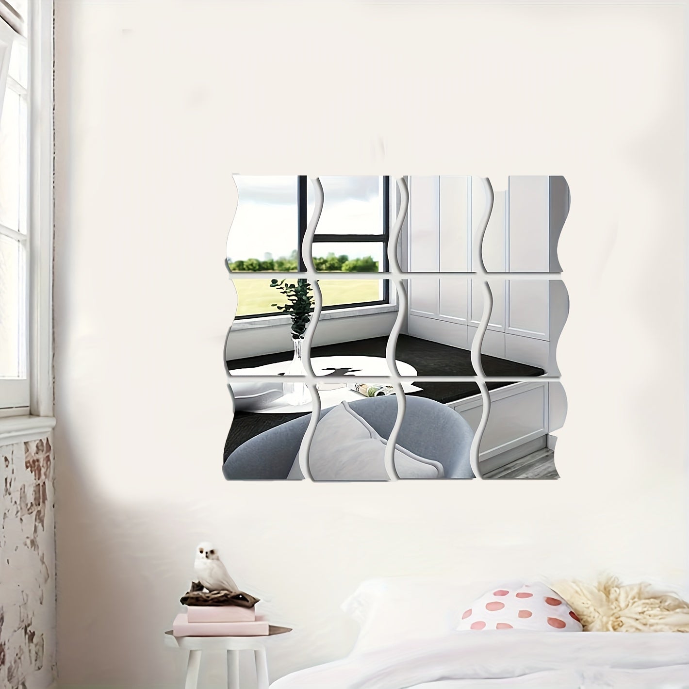 Irregular Mirror Wall Decal Sticker Self-Adhesive for Bedroom and Living Room 11.94cm x 9.91cm