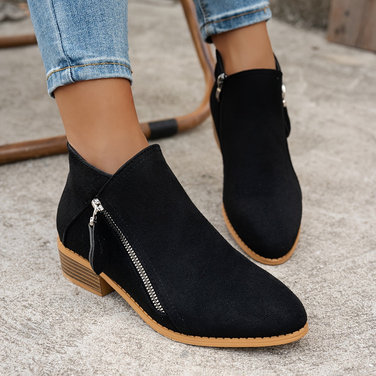 Women's Chelsea Ankle Boots Slip-On Mid Heel Pointed Toe Black White Green Red