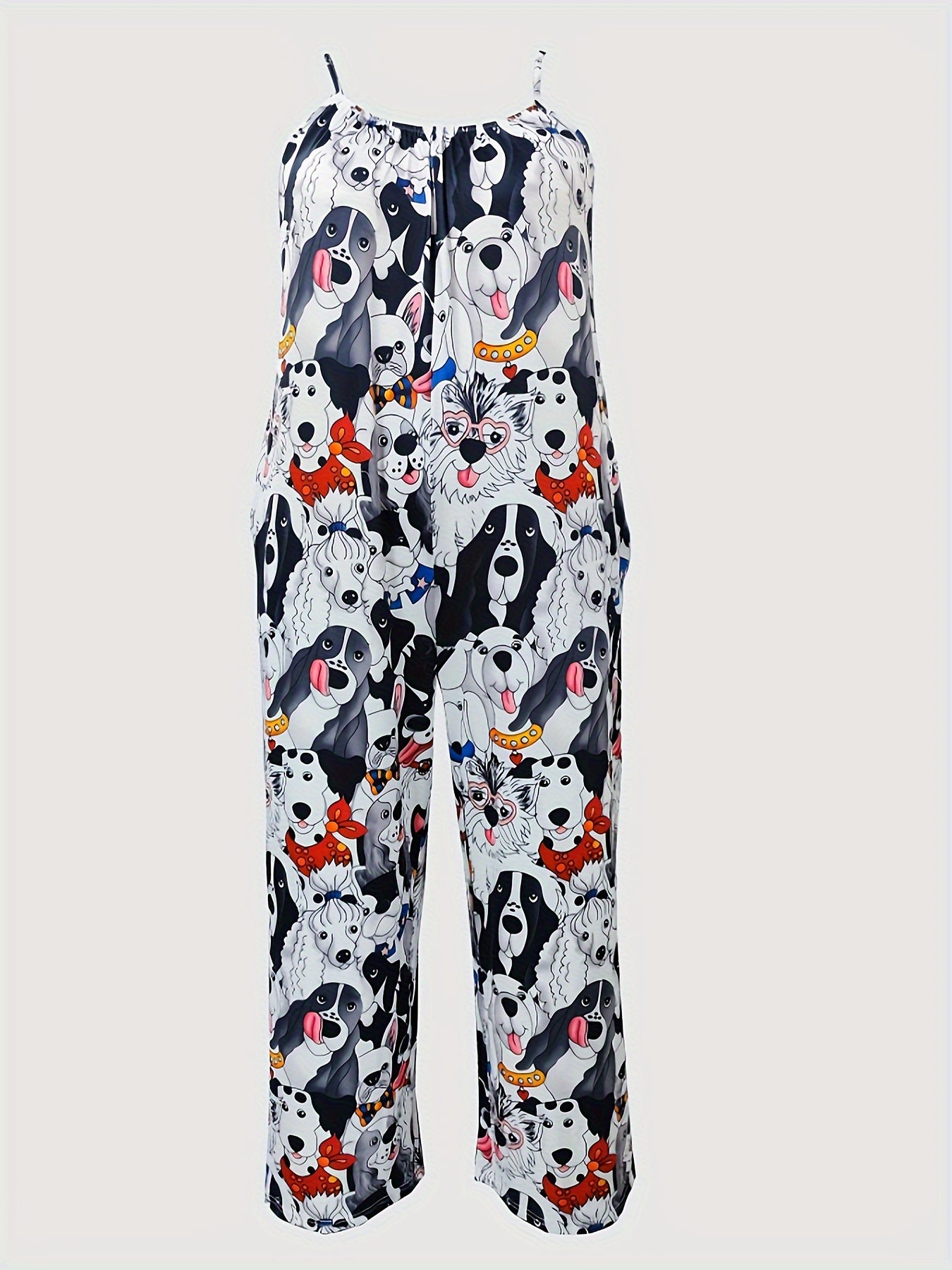 Plus Size Women's Dog Print Jumpsuit Sleeveless Romper with Pockets