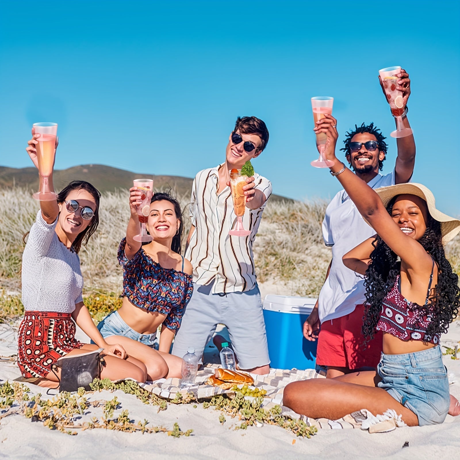 Bulk 25 Pushti va shaffof plastik shampan stakanlari, bir martalik akrilik to'y partiyasi stakanlari