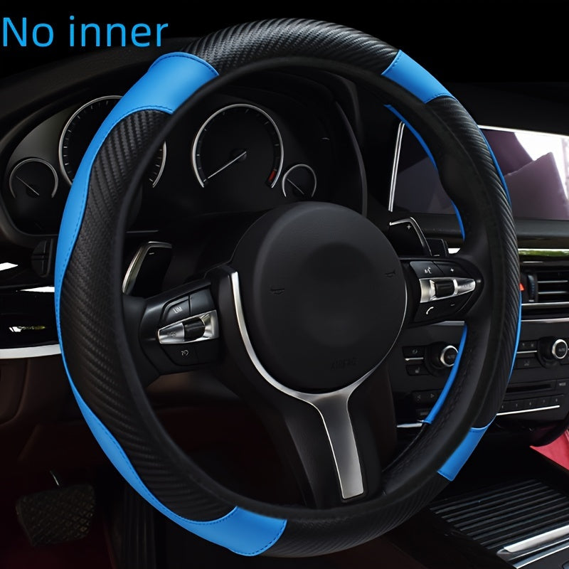 Elastic PU Leather Steering Wheel Cover Carbon Fiber Pattern Inner Circle-Free Multiple Colors