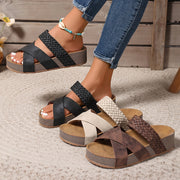 Women's Woven Strap Sandals with Cushioned Midsole Open-Toe Casual Shoes