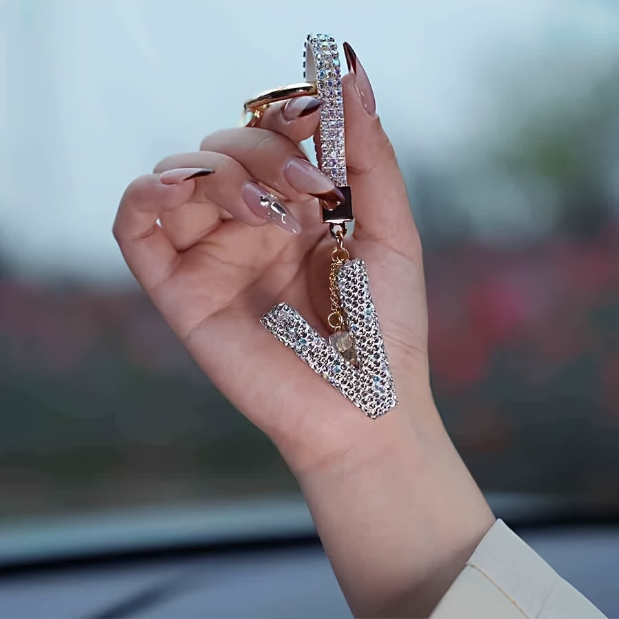 Resin Letter M Keychain Rhinestone Decor Gift Accessory for Birthdays and Christmas