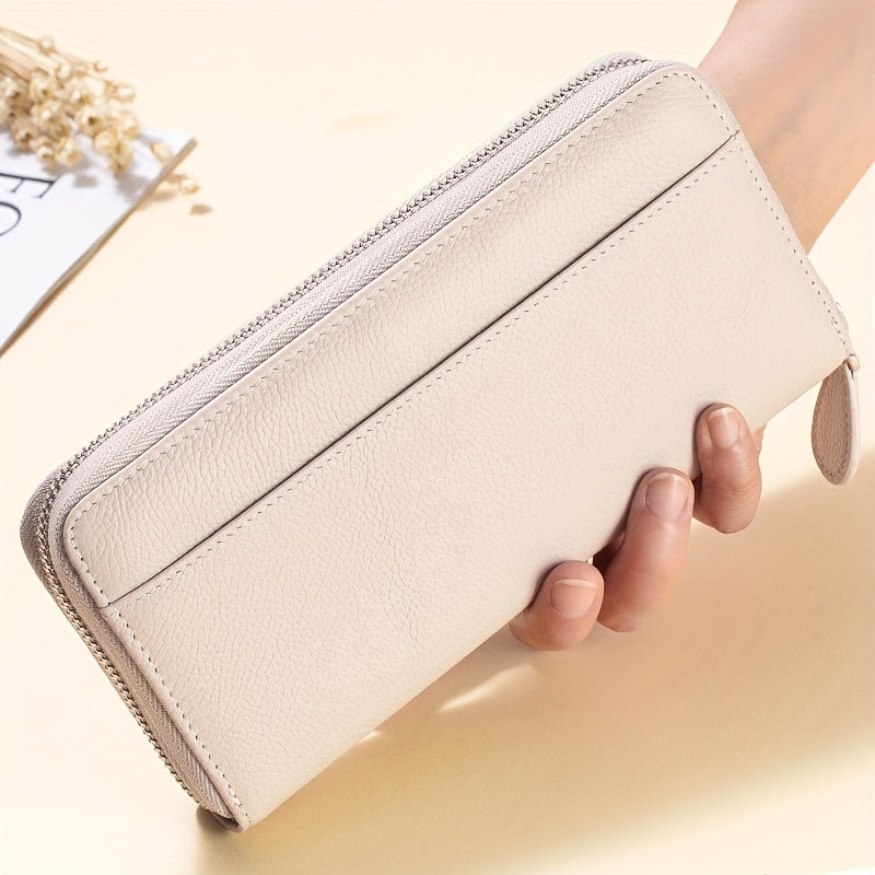 Ayollar uchun haqiqiy charm RFID o'g'irlikka qarshi uzun fermuarlı hamyon, 19 ta karta joyi, 1 ta tangalar cho'ntagi va 5 ta naqd pul joyi bilan.