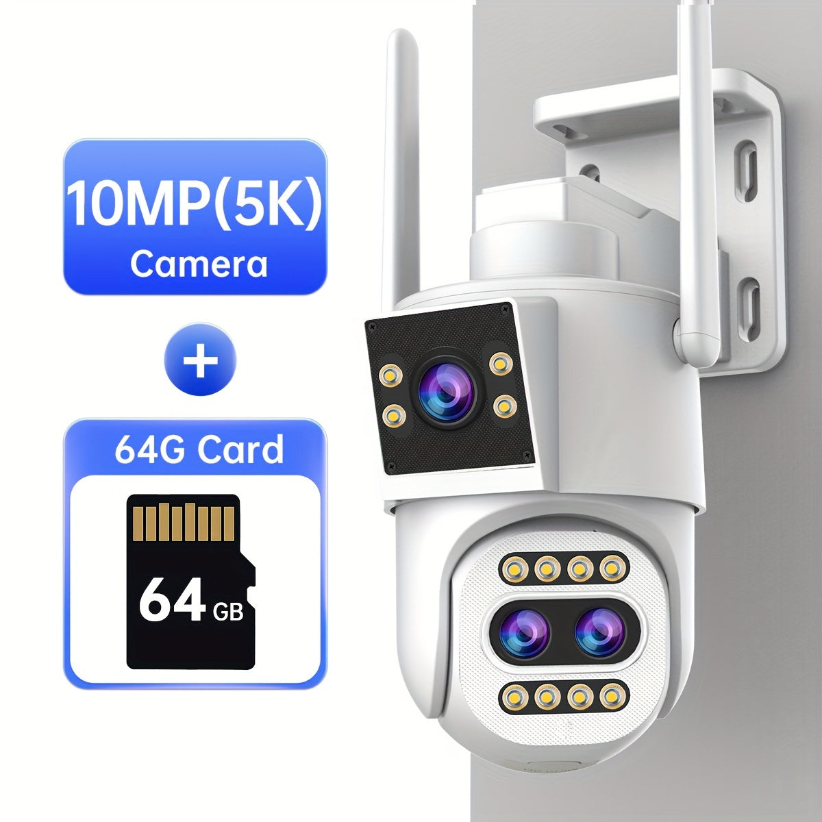 Cámara de seguridad WiFi Full HD con lente 3-PTZ con zoom óptico 10x, visión nocturna, audio bidireccional y detección de movimiento