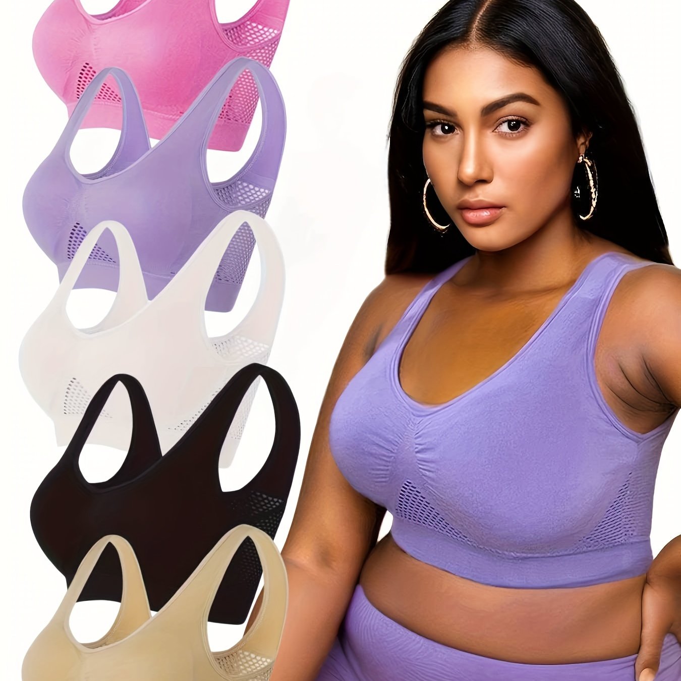 Women’s Seamless Plus Size Bras with Removable Pads Pack of 5