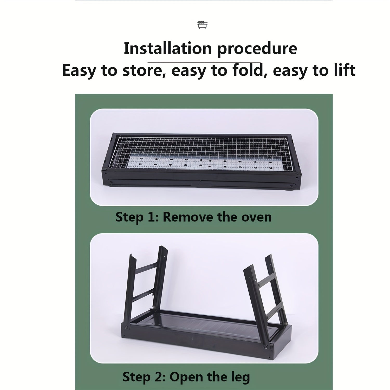 Portativ qora zanglamaydigan po'lat BBQ grill, tashqi yig'ilishlar va tabiatda sayohat uchun yig'iladigan va kichik, olib yurish va o'rnatish oson, chidamli grill qilish bilan teng pishirish.