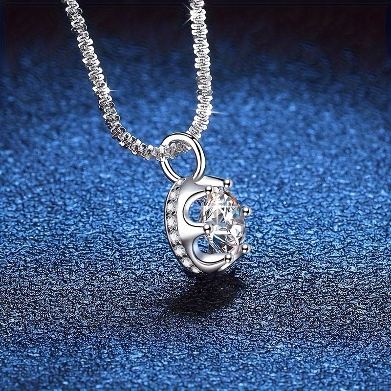 Zamonaviy 925 Sterling Silver Moissanite Pendant Necklace - Yorqin Taxtali Dizayni bilan, Har kuni yoki Rasmiy Kiyimlar uchun Mos, 14-fevral yoki Onalar Kuni sovg'asi uchun ajoyib
