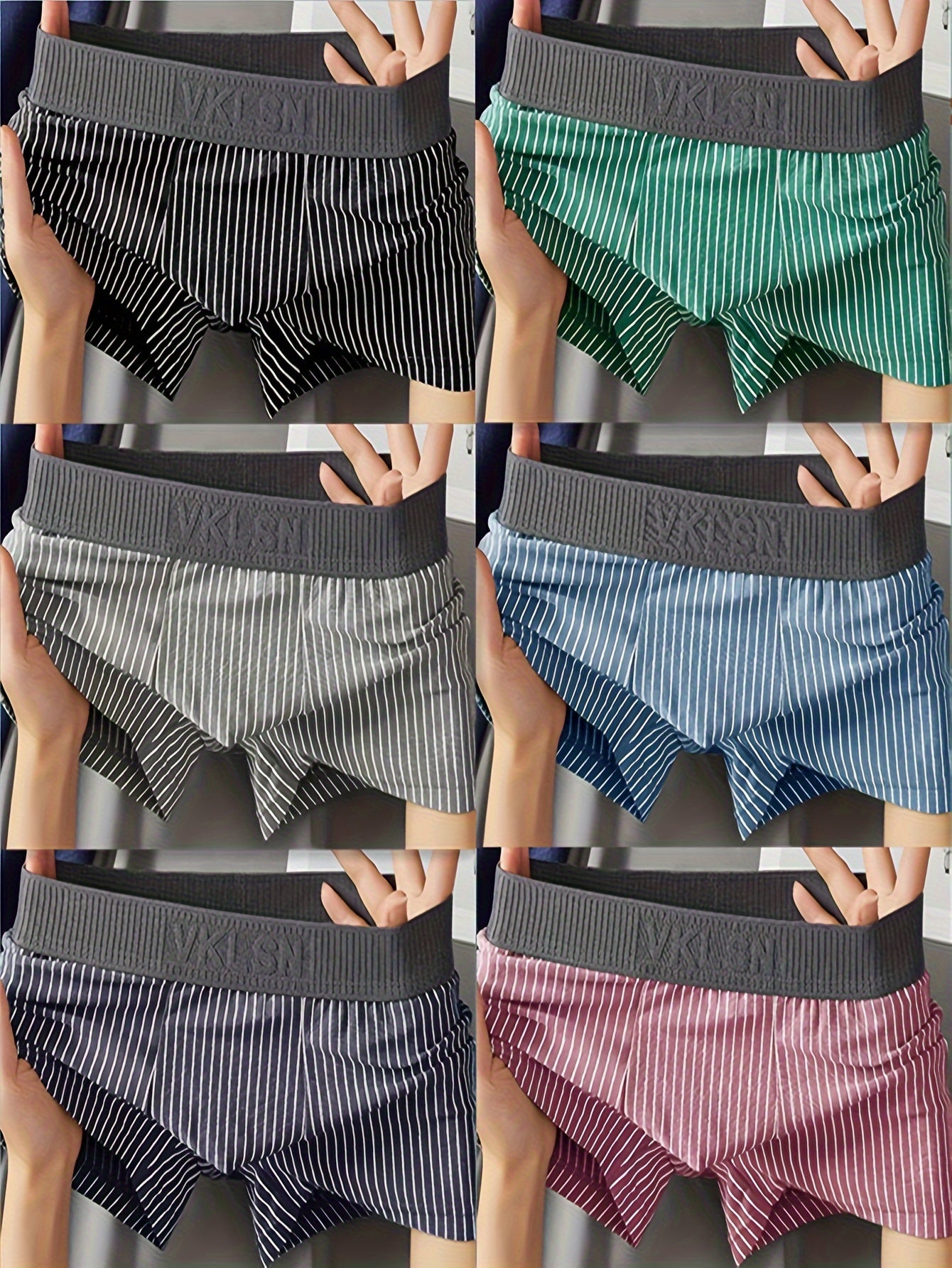 4 ta erkaklar uchun tikuvsiz boxer shortlar, nafas oladigan, qulay moslashuv, chiziqli dizayn, yuqori elastiklikka ega polyester va spandeks aralashmasidan tayyorlangan.