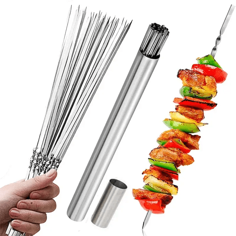 Set of 20/30/50 Stainless Steel BBQ Skewers with Storage Tube for Grilling