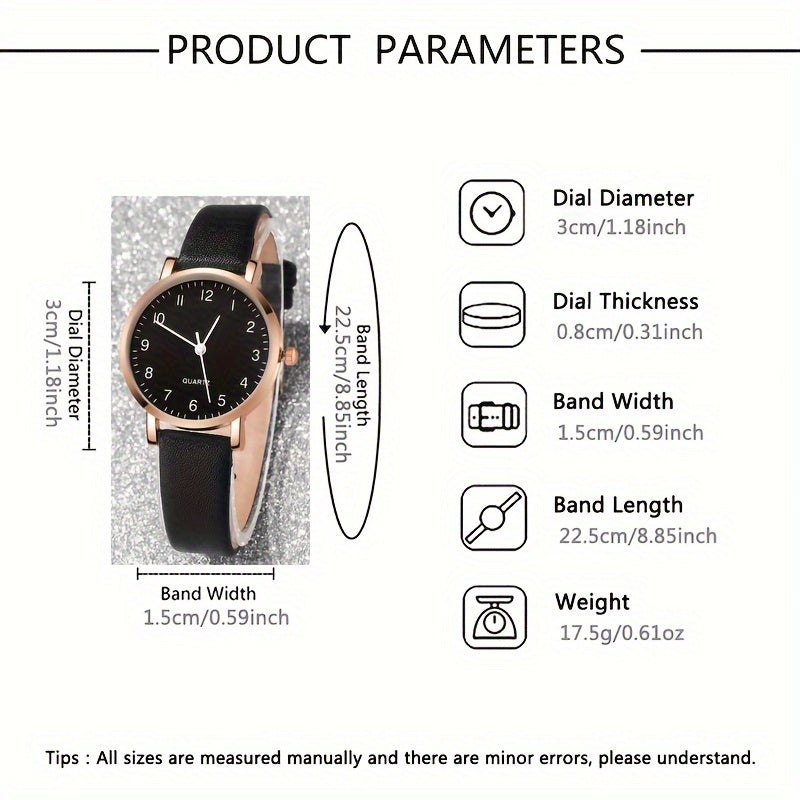 Women's Quartz Watch Set with Faux Leather Straps and Heart Bracelets Black and White