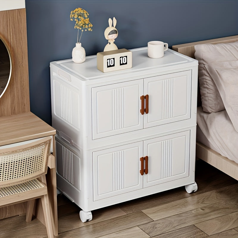 Plastic Storage Organizer with Wheels and Doors Large Capacity Stackable for Garage Basement and Playroom