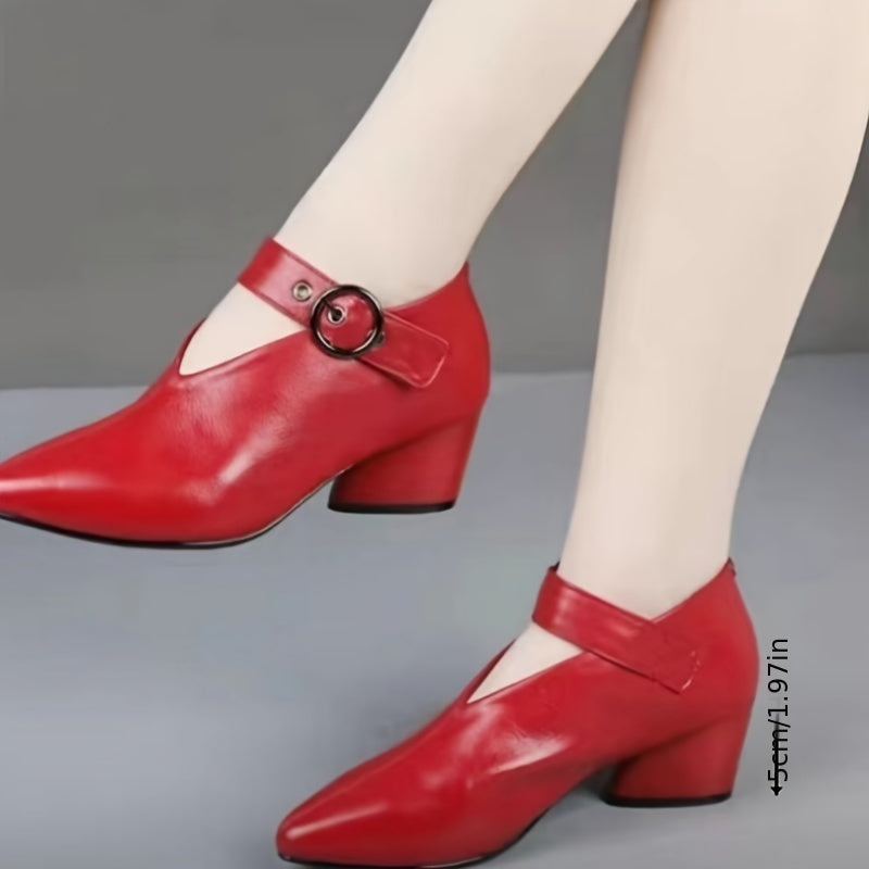 Red Faux Leather High Heels for Women with Ankle Strap and Stiletto Heel