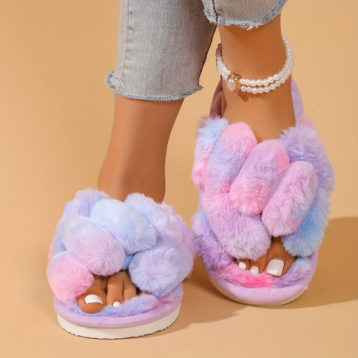 Women's Plush Slippers Indoor Outdoor Non-Slip Wear-Resistant Comfortable Shoes