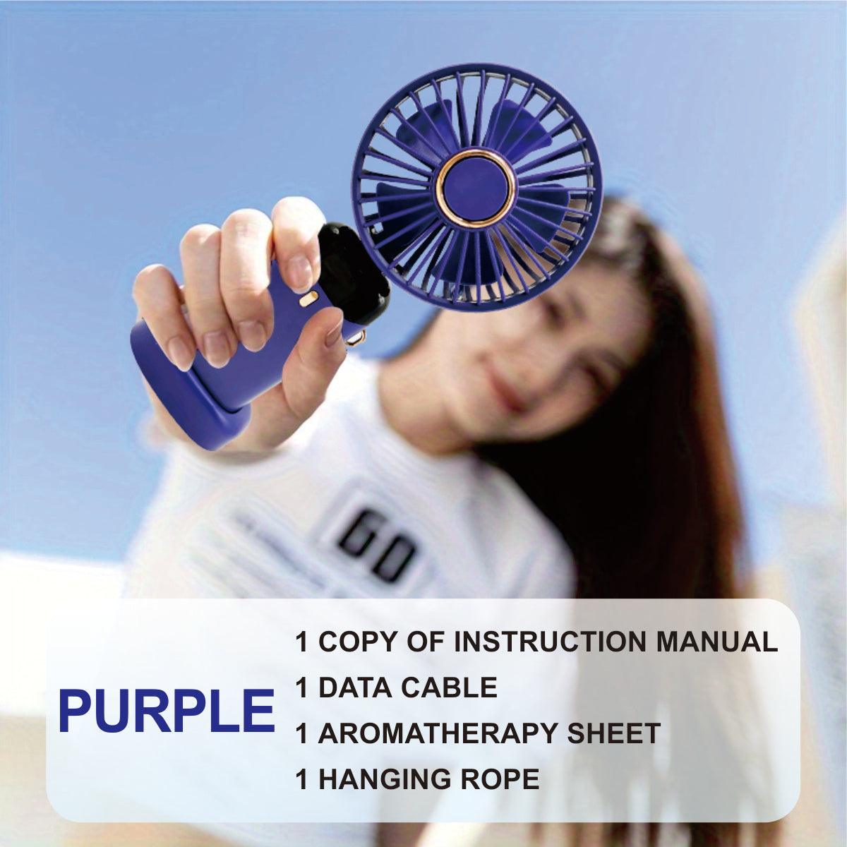 Mini Handheld Fan USB Rechargeable with Digital Display 5-Speed Adjustable Portable Cooling for Outdoor Office Dorm School