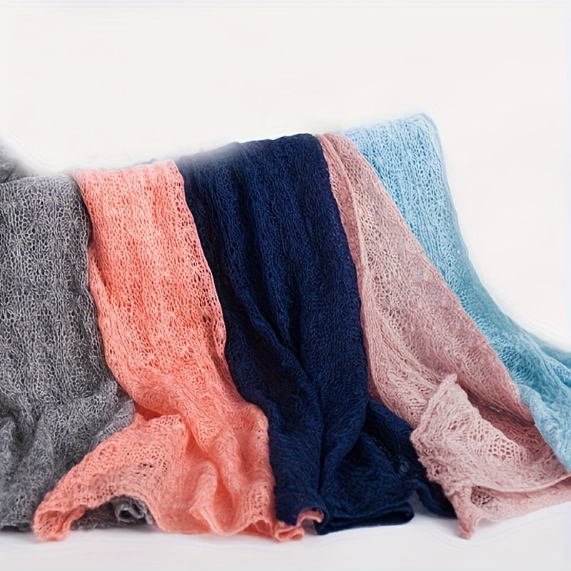 Conjunto de envoltura de punto para bebé niña con accesorios de pelo de perlas para bautizo y fotografía