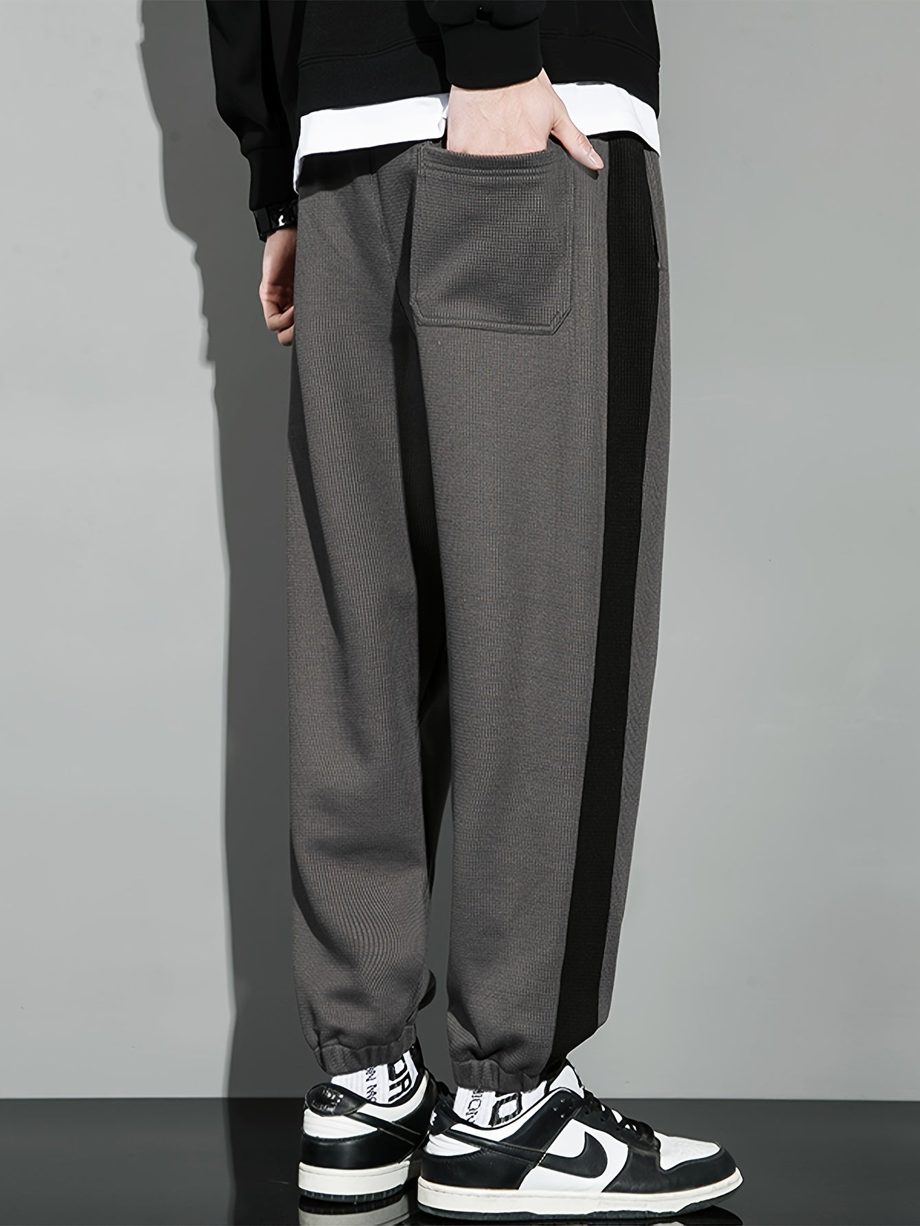 Men's Polyester Joggers with Contrast Side Stripe Elastic Waist Drawstring Regular Fit Tapered Leg