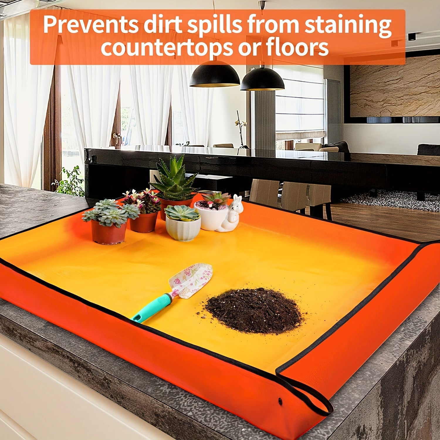 2 piezas de alfombrillas plegables para trasplantar plantas de jardinería, impermeables, duraderas, naranja, 66cm x 99cm