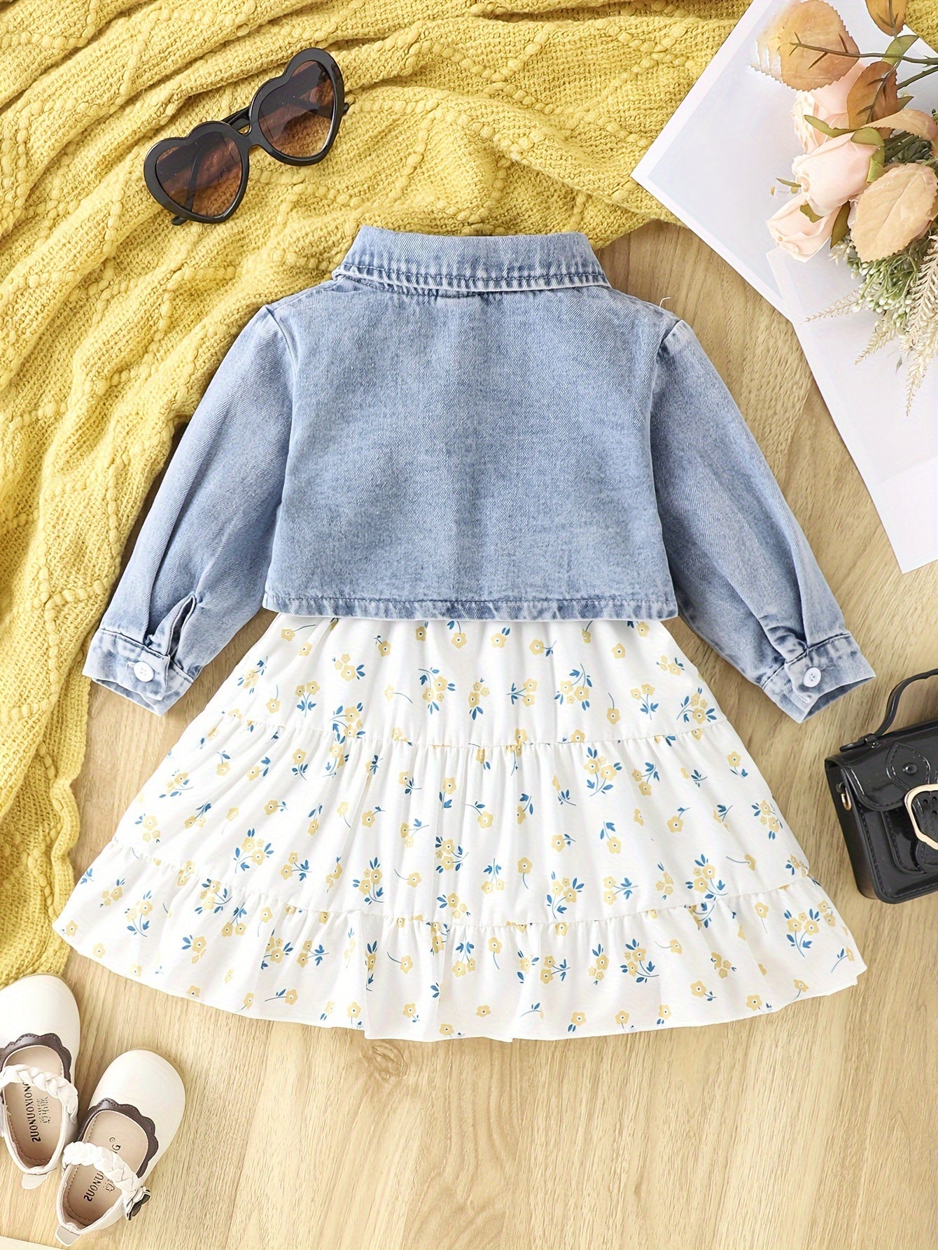 Girls' Denim Jacket and Floral Dress Set for Girls 0-3 Years