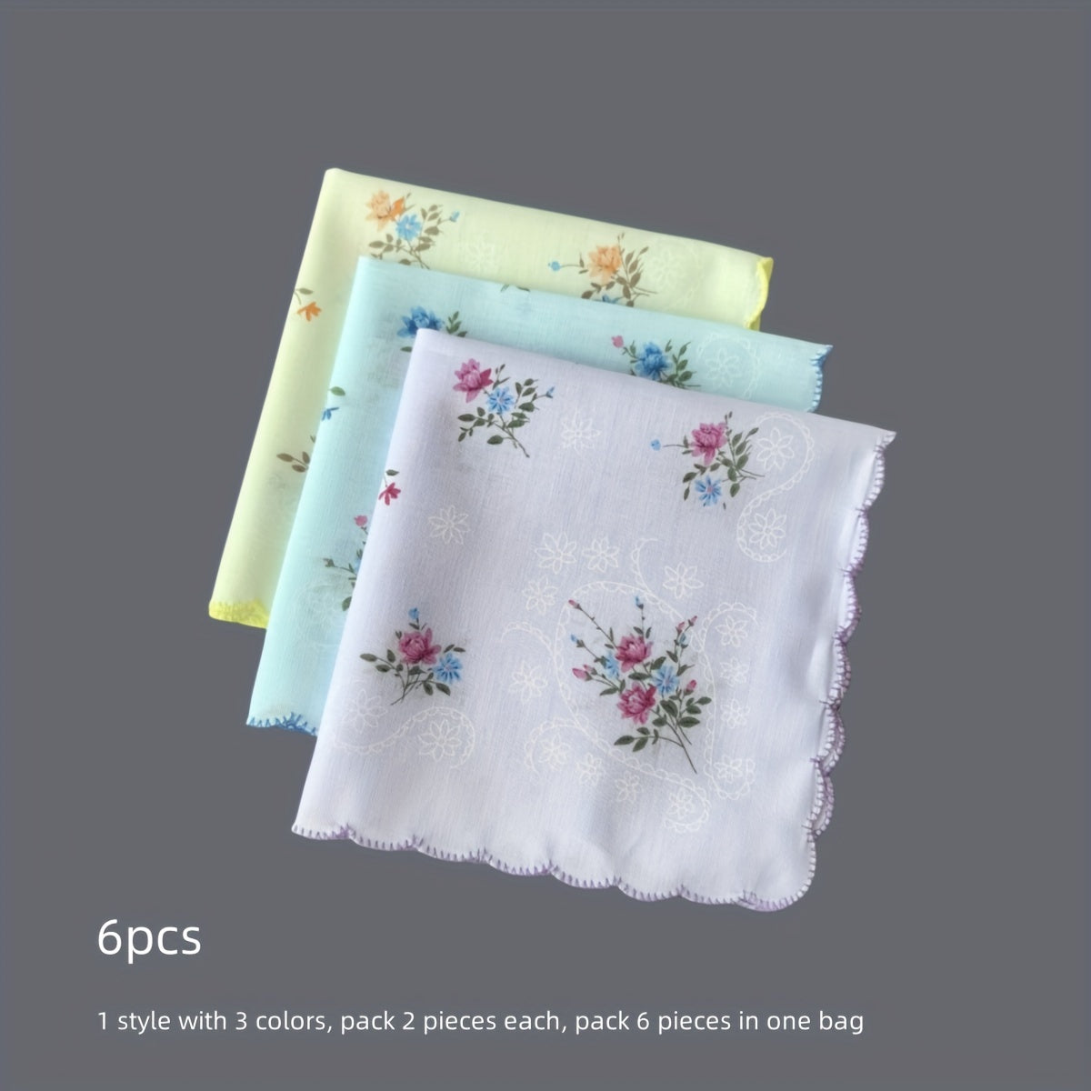 Women's Floral Cotton Handkerchiefs 6 Pack Washable Vintage Print