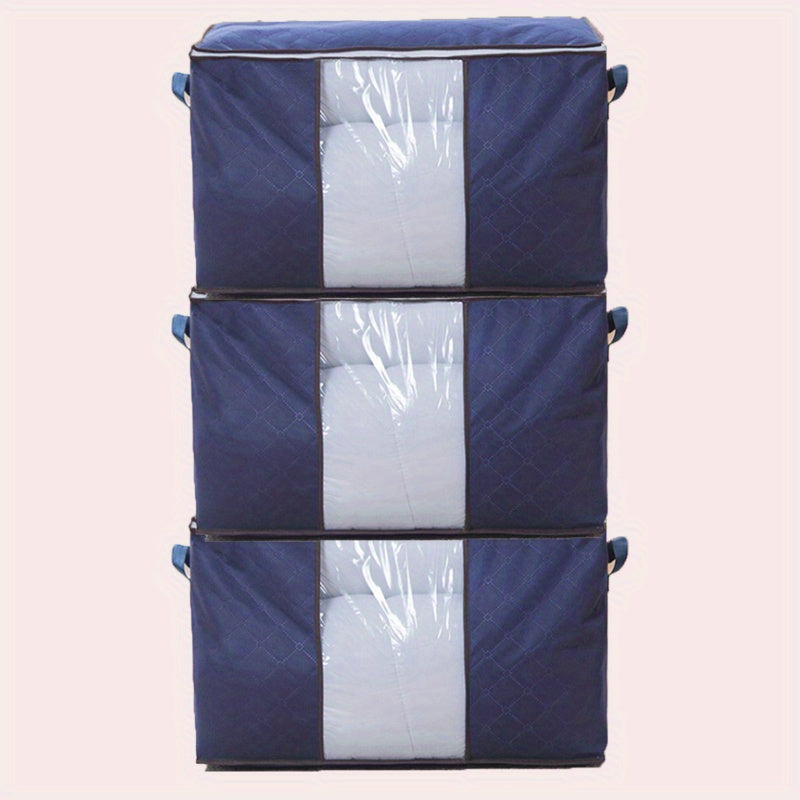 3 Pack Large Grey Storage Bags with Reinforced Handles for Clothing and Bedding