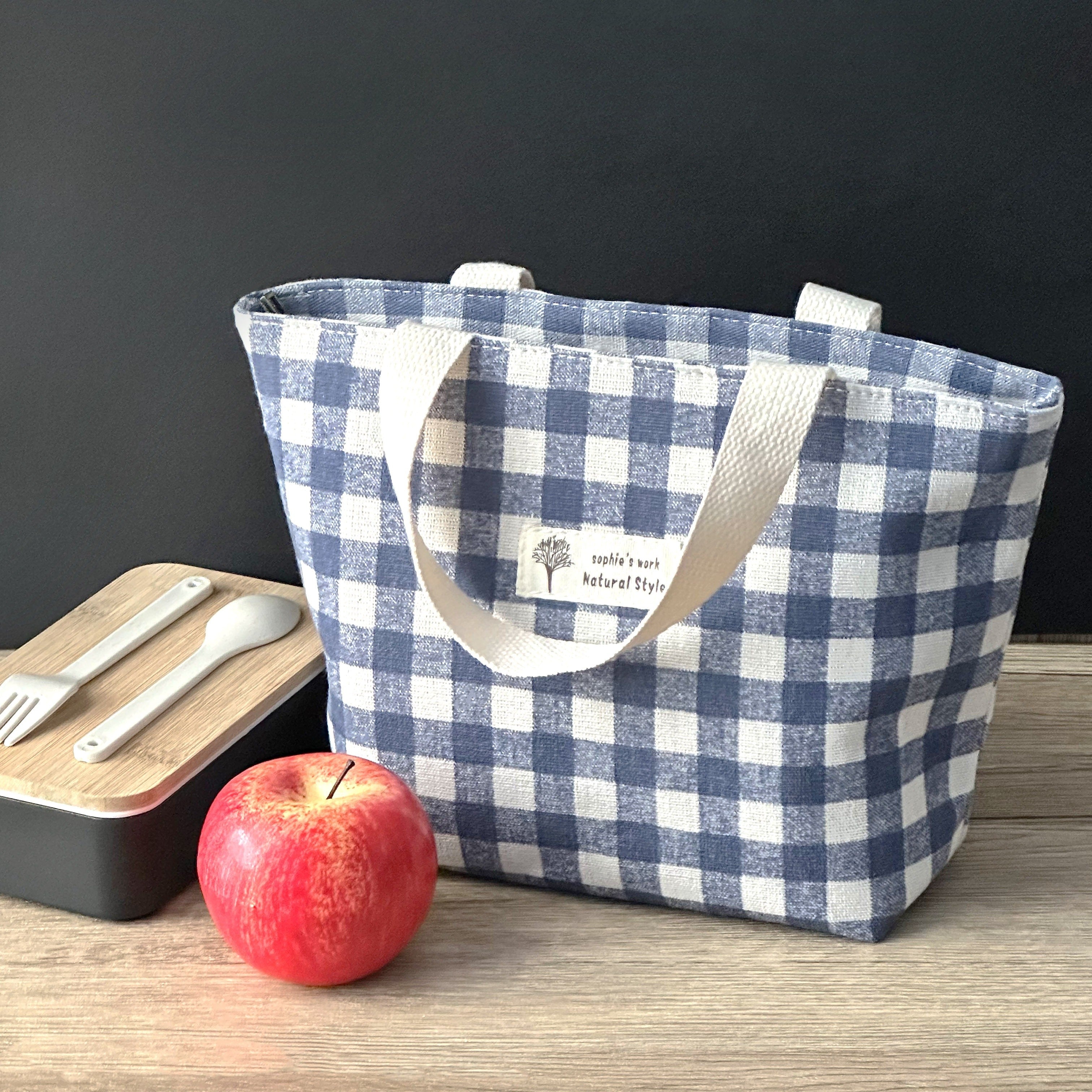 Plaid Insulated Lunch Bag for Men Women Durable Food Storage Black White Blue Green