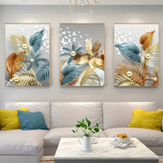 Frameless Canvas Wall Art Set of 3 Golden Butterfly Leaves Portrait 12x16 Inches