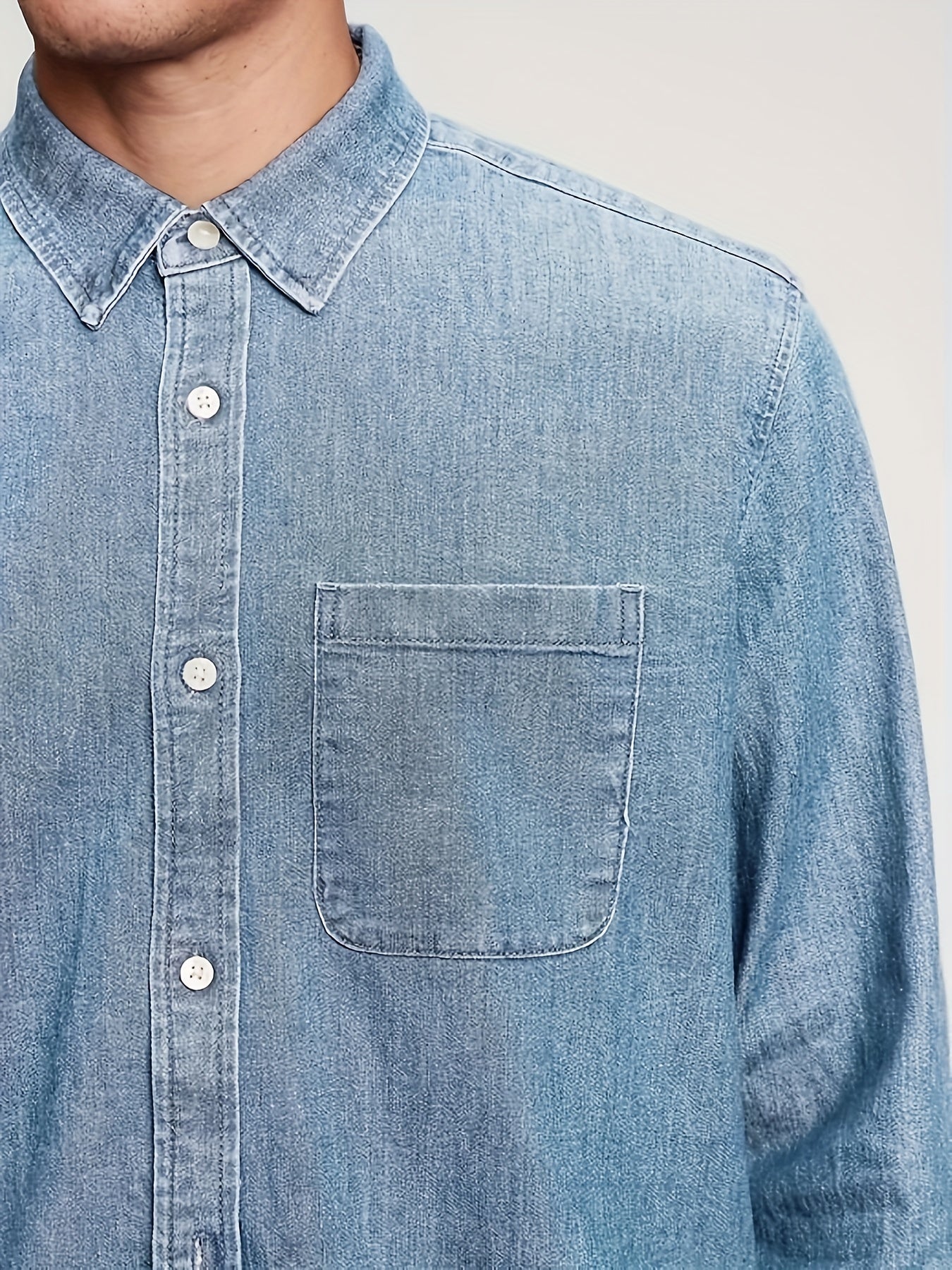 Men's Plus Size Solid Denim Shirt for Spring Fall Casual Woven Cotton