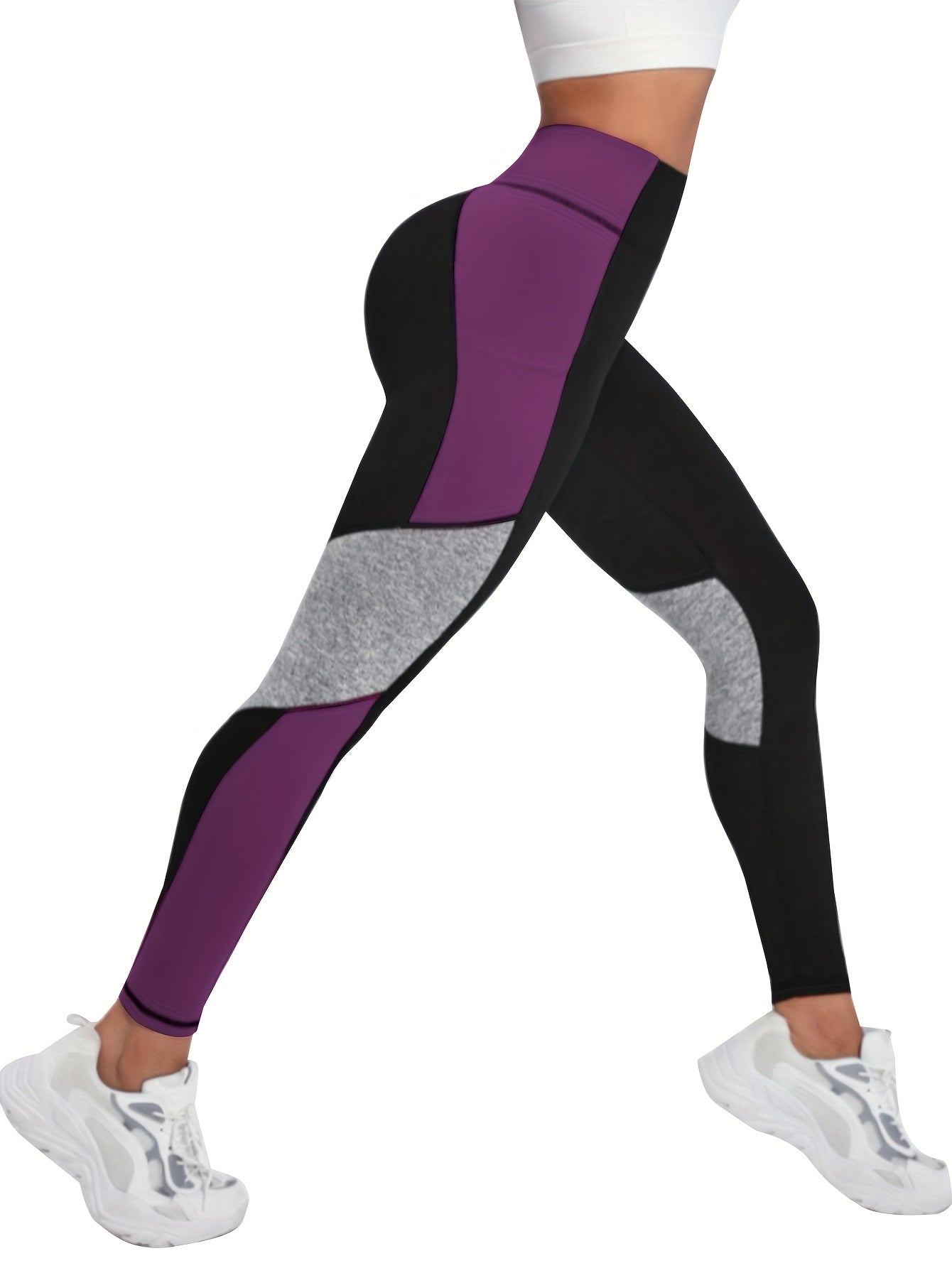 Ayollar uchun katta o'lchamdagi yoga shimlar yuqori elastiklikli rangli blokli mashg'ulot uchun skinny fit